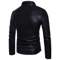 Blouson moto en cuir PU pour homme, col montant, fermeture éclair, couleur unie, vêtement d'extérieur automne, style motard