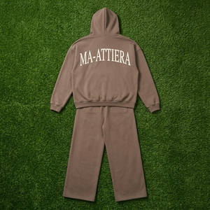 MA-ATTIERA Chándal con capucha para hombre, con cremallera completa, color sólido, estampado de letras, sudadera informal holgada y conjunto de pantalones - Product Image 5