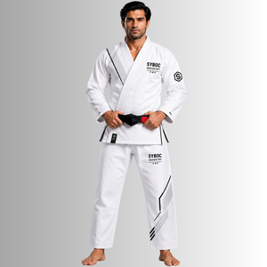 Premium Karate Gi Breathable 100% Cotton <b>White</b> Embroidered Mens Pearl Weave Tonal Lapel Classic Competition Ripstop Pants Set - Product Image 1