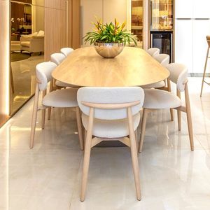 Juego de Mesa de Comedor de Madera de Teca Moderna, Silla Tapizada Estilo Escandinavo, Muebles de Lujo para Hotel o Villa - Product Image 3
