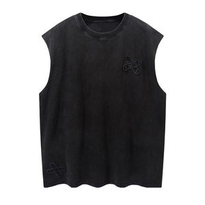 Débardeur sans manches pour homme, col rond, noir uni, tricoté, vêtement décontracté - Product Image 5