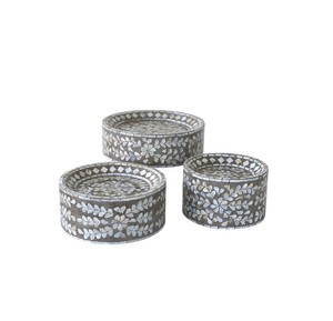 Phenomenal mother of <b>pearl</b> cake stand, charcoal floral seashell low tray display set with recessed <b>top</b> for banquets - Product Image 1