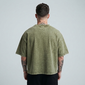 Camiseta Verde Oliva para Hombre, Lavado Ácido, Estampado Gráfico, Borde Crudo, Manga Corta, Ropa Urbana - Product Image 2