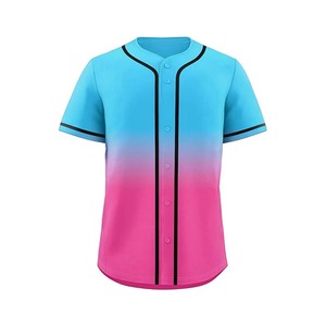 Custom Baseball Jersey Gradient Blue Pink Short Sleeve Button Front Unisex Adult Sport Apparel Breathable <b>Polyester</b> - Product Image 1