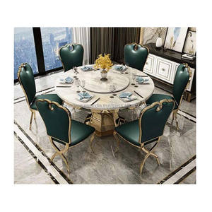 ชุดรับประทานอาหารพรีเมี่ยมมีสไตล์พร้อมโต๊ะหินอ่อนทรงกลมขาเหล็กที่ทันสมัยและเก้าอี้หนังเพิ่มความพรีเมียมให้กับทุกบ้าน - Product Image 4