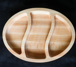 Plateau ovale classique en bois à 3 compartiments pour collations et fruits secs à la maison, à prix compétitif - Product Image 1
