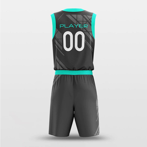 Custom Basketball Set Sleeveless Black Teal Geometric Print Moisture Wicking Polyester Unisex Adult All Seasons - Product Image 4