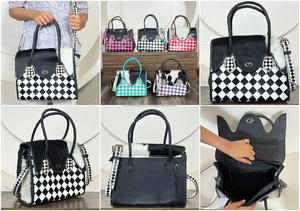 Bolso Tote de Cuero Vacuno Genuino, Nuevo, a Cuadros Blanco y Negro, Elegante, Vintage, de Lujo, Bolso de Mano y Bandolera para Mujer - Product Image 3