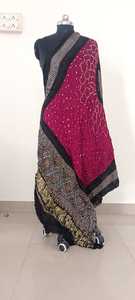 Burgundy Crinkled Silk Dupatta with Gold Border Elegant Traditional Indian Pakistani Women <b>Wedding</b> Party Diwali Wear - Product Image 3