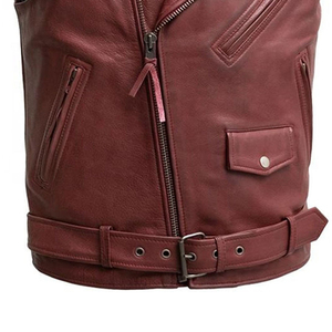 Nouveau Gilet Moto en Cuir PU pour Homme, Couleur Unie, Col Rabattu, Fermeture Éclair, Ceinture Ajustable, Vêtement d'Extérieur Automne, Faible MOQ - Product Image 5