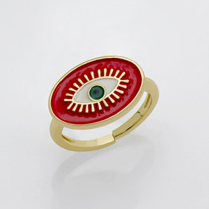 Wholesale 925 Sterling <b>Silver</b> Gold Plated Devil Eye <b>Adjustable</b> Cocktail <b>Ring</b> Red Enamel White Zircon Fashion Jewelry for Women - Product Image 4