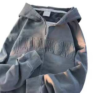 Sudadera con capucha OEM personalizada con logo, al por mayor, de invierno, estilo urbano, con cremallera, sin cordones, de forro polar grueso, modal, ecológica, transpirable, de secado rápido, vintage, 3D - Product Image 3
