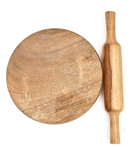 Handcrafted Wooden Chakla Belan Set Round <b>Rolling</b> Board with <b>Pin</b> Durable Kitchen Tool for Roti Chapati Dough <b>Rolling</b> India - Product Image 3