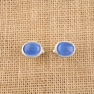 Boutons de manchette Niharika Gems Ocean Heart en pierre œil-de-chat bleu foncé, sertis en argent sterling 925, bijoux unisexes, cadeaux. - Product Image 3