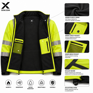 X Sports City Men's Hi-Vis Safety <b>Softshell</b> <b>Jacket</b> | Waterproof, Reflective & Windproof Workwear Coat for Construction - Product Image 6