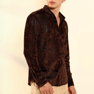 High Quality Custom Designed Men's Long Sleeve Velvet Shirts Luxury Stylish Casual Wear Men Velvet Shirt For <b>Boys</b> - Product Image 5