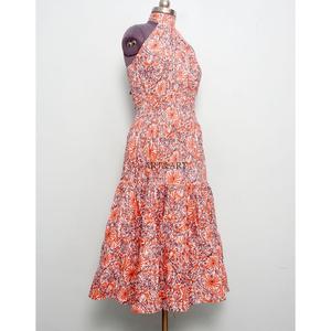 Nouvelle robe longue à col halter, imprimé cachemire, coupe ample, idéale pour les vacances et la plage, robe longue bohème en coton à imprimé floral cachemire - Product Image 4