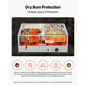Scaldavivande Elettrico Commerciale 1500W in Acciaio Inox con 4 Vasche, Riscaldamento Rapido, Buffet da Banco, Bagnomaria con Coperchio a Vapore Manuale - Product Image 3