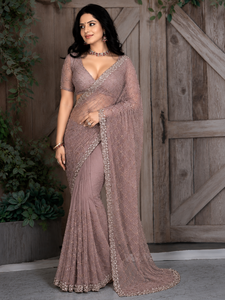 Saris de créateur indiens et pakistanais pour femmes Vexotrend – Modèles traditionnels Patola pour mariages, fêtes et Diwali – Élégants en tissu et résille, livraison rapide - Product Image 1