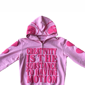 Sudadera con Capucha Rosa con Cierre, Unisex, Oversize, Diseño de Letras con Estampado Puff, Transpirable, Estilo Urbano, Sudadera con Capucha para Otoño - Product Image 1