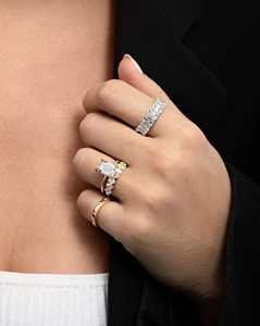 Half Eternity Wedding Bands 14k Solid Gold Baguette Round Lab Grown Diamond 6 mm Wide Luxury Stackable <b>Rings</b> Manufacturer Direct - Product Image 4