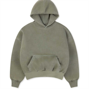 Sudadera con capucha unisex verde oliva, estilo oversized, con bolsillo canguro, informal. - Product Image 1
