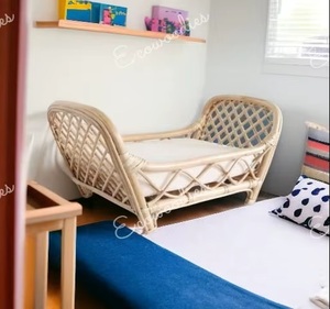 Cama de Ratán Hecha a Mano para Niños, Tapicería de Algodón, Cómoda, Estilo Escandinavo, Ecowoodies, Cama Individual/Doble para Niños Pequeños e Infantes - Product Image 5