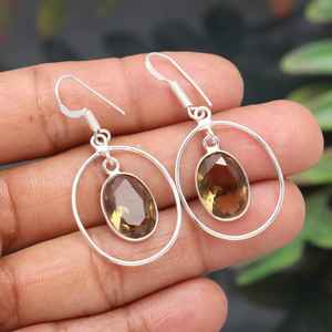 Boucles d'oreilles en quartz fumé, argent sterling 925, pierres précieuses naturelles, bijoux faits à la main pour femmes, vente en gros - Product Image 4
