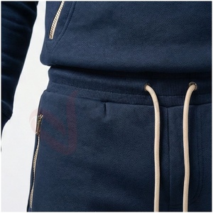 Ensemble de survêtement bleu marine pour homme, à capuche, manches longues, imprimé géométrique, poches latérales, cordon de serrage, vêtements décontractés pour l'automne - Product Image 5
