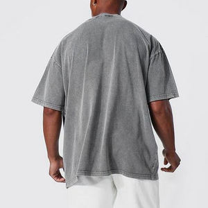T-shirt décontracté gris en coton délavé pour homme, coupe oversize, tricoté, couleur unie, idéal pour l'été - Product Image 2