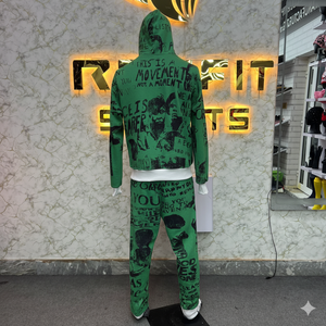 Ensemble de survêtement à capuche pour homme REXFIT SPORTS, vert, avec impression de lettres, sweat-shirt à fermeture éclair intégrale et pantalon, streetwear, tenue d'automne. - Product Image 2