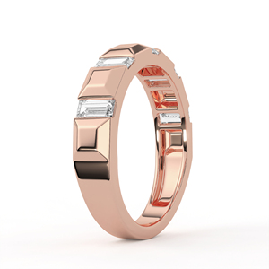 Anillo de Oro con Banda de Diamantes Corte Baguette Contemporáneo, Facetado Geométrico, Joyería Fina Minimalista para Aniversario de Bodas - Product Image 4