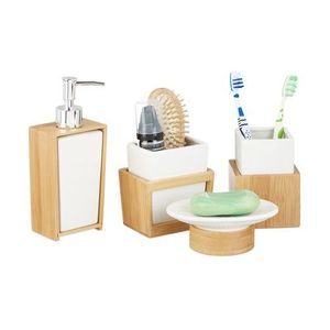 Wood Bathroom Set With Matching Soap <b>Holder</b> <b>Toothbrush</b> Cup Tissue Box And Practical Vanity Accessories - Product Image 1