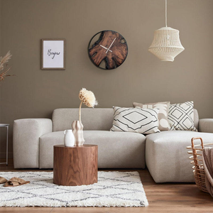 Rustic Wood <b>Wall</b> <b>Clock</b> - Unique <b>Modern</b> Live Edge Teak Dial with Large Black Metal Frame, Silent Non-Ticking Living Room Decor - Product Image 2