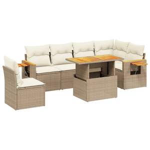 Conjunto de Sofá de Jardín Grande con Patas Ajustables en Ratán Sintético PE Beige, Muebles de Jardín Ajustables - Product Image 2