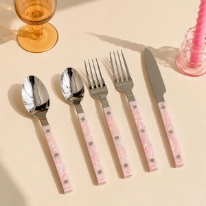 Cubiertos de acero de alta gama, elegantes y premium, juego de cubiertos de acero inoxidable con cuchillo, cuchara y tenedor, mango acrílico remachado. - Product Image 1