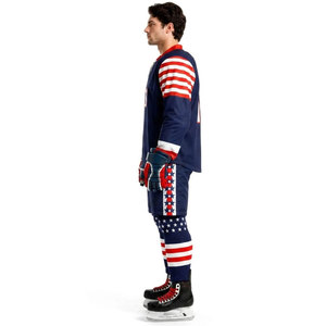 Conjunto de Jersey de Hockey sobre Hielo con Bandera Americana, Manga Larga, Impresión Sublimada, Uniforme Transpirable con Número 18, Talla Adulto - Product Image 5