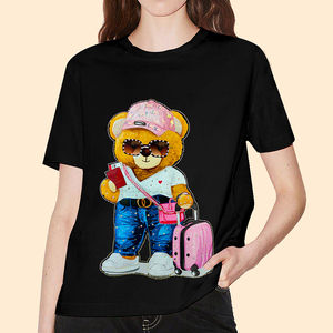 Camiseta informal de verano y primavera para mujer, de manga corta, cuello redondo, transpirable, de punto, con estampados de letras y animales. - Product Image 1