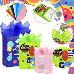Confezione da 10 Sacchetti Regalo per Compleanno con Manico a Nastro e Carta Velina in Varie Dimensioni e Design per Confezionamento Regali, 3 Misure Disponibili - Product Image 2