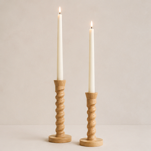 Handcrafted Wavy Oak Wooden Taper <b>Candle</b> Holder <b>Set</b> Modern Scandinavian Style Candlestick Stand For Dining Table Centerpiece - Product Image 1