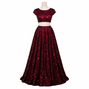 Luxury Maroon Embroidered <b>Sequin</b> Lehenga Choli Designer Indian Wedding Party Wear Ethnic Traditional Women Bridal Festive Outfit - Product Image 1