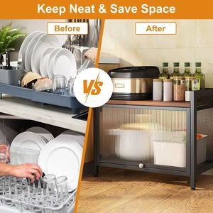 Translucent Door Carbon Steel <b>Bakers</b> <b>Rack</b> Kitchen Storage Cabinets Microwave Stand Shelves Microwave Compatibility Kitchen - Product Image 6