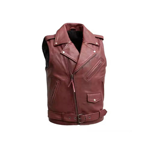 Chaleco de Motocicleta de Cuero Genuino para Hombre, con Correa Lateral Ajustable, Cierre de Cremallera, Ropa Exterior Cortavientos para Conducir en Invierno - Product Image 1