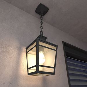 Moderno 14.5 'luce pendente esterna E26 presa trasparente in vetro fattoria lampadario in metallo nero per Patio anteriore Entryway-1 del portico - Product Image 4