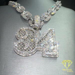 Trendy Iced Out Numeric Pendant <b>Necklace</b> With Heavy Cuban Link <b>Chain</b> Moissanite Hip Hop Jewelry For Men - Product Image 2
