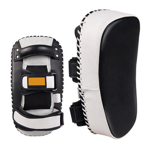 Leather Boxing <b>Focus</b> Mitts Black White Hook Loop Closure Adjustable Wrist Strap Adults Martial Arts Training Gear - Product Image 1