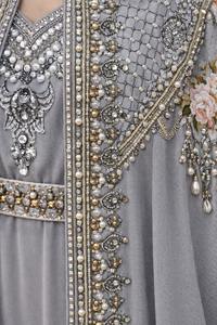 Caftán Musulmán Gris con Adornos, Conjunto de Capa para Mujer, Ropa Islámica, Abaya Marroquí, Vestido de Fiesta de Boda, Vestido Largo Recto - Product Image 4