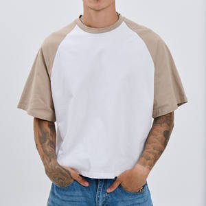 T-shirt décontracté 100 % coton pur à manches courtes raglan pour homme, coupe ample, épais, patchwork, unisexe, B2B USA - Product Image 3