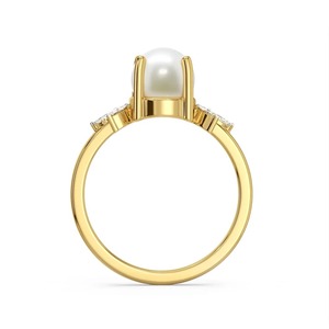 Anillo de Oro Amarillo de 14K con Perla y Diamantes de 0.13CT, Corte Marquesa, Diseño Floral, Joyería Fina, Personalizable OEM, Venta al Por Mayor - Product Image 2