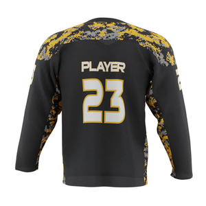 Jersey de Hockey sobre Hielo Personalizado para Hombre, Color Negro y Amarillo, Cuello Redondo, Manga Larga, Sublimado, Malla Transpirable, Absorbe la Humedad, Talla Adulto - Product Image 2